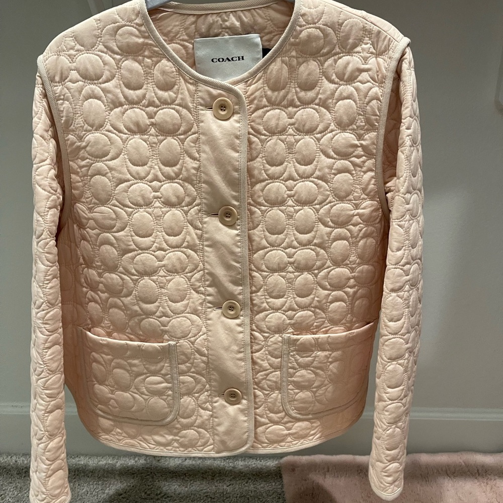 Coach Women's Light Pink Quilted Puffer Jacket